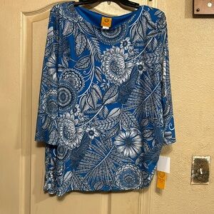 Ruby Rd. Blue and White Floral Blouse